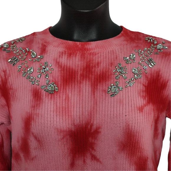 INC Bling Sweater Tie-dye Pullover Crew Neck Sweater Red Small - Picture 2 of 9